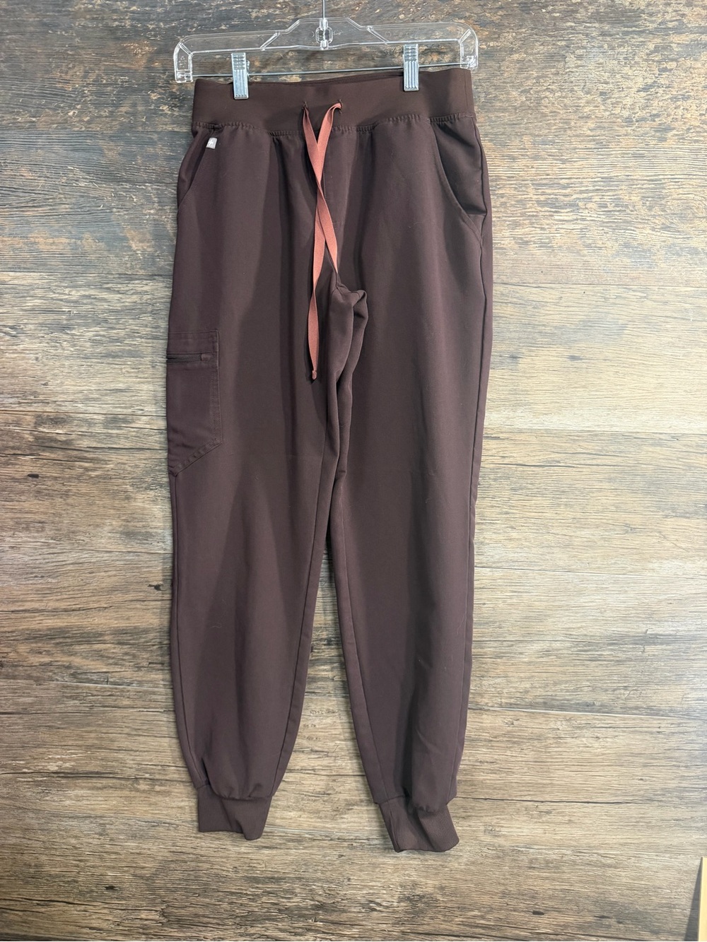 Figs Women's Chocolate Brown Espresso Scrub Jogger Pants with Rust Drawstring